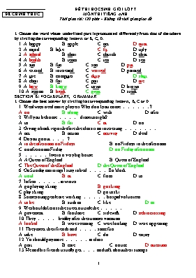 Đề và đáp án thi chọn học sinh giỏi Tiếng anh lớp 7 - Đề số 2 - Phòng GD & ĐT Thủy Nguyên